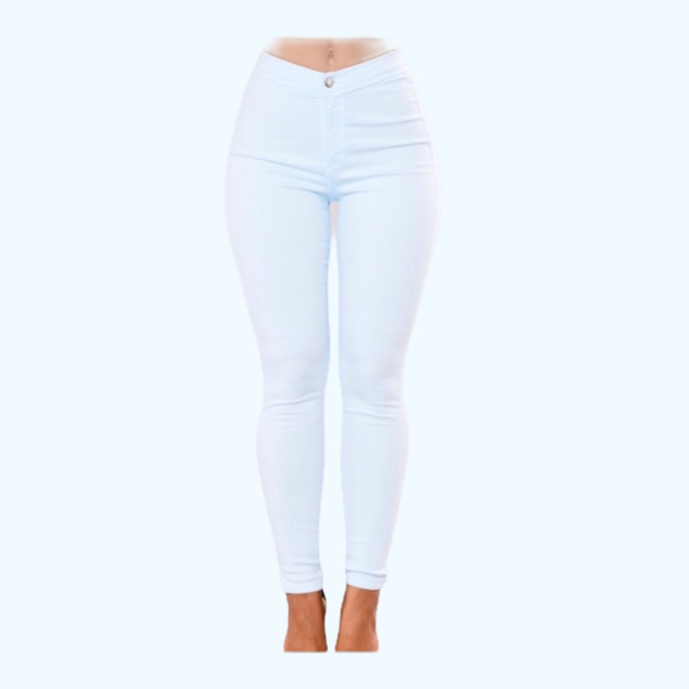 Women’s Fashion Nova High Waist White Blue Jeans 5
